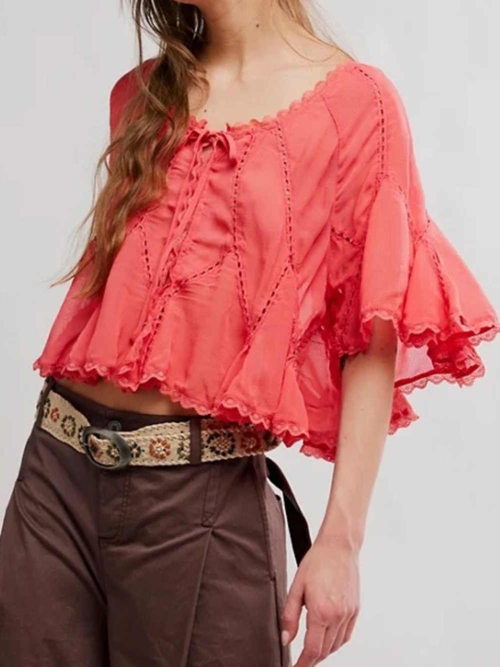 FREE PEOPLE MICHELLE BLOUSE, AGED CORAL – EXTRA SMALL